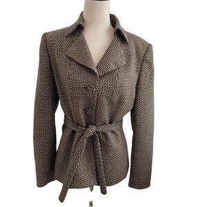 Vintage Albert Nipon Boutique Belted Purple + Green Herringbone Wool Jacket 4P